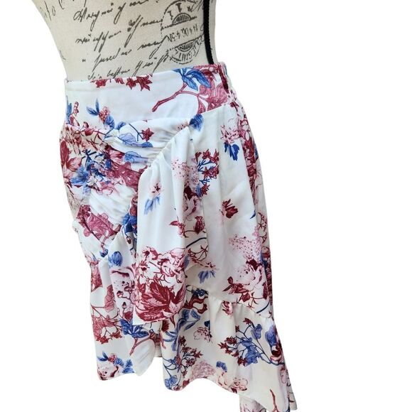 MISA Los Angeles Luz Floral High Low Skirt Size Small White Pink Ruffle‎ Viscose - Picture 3 of 9